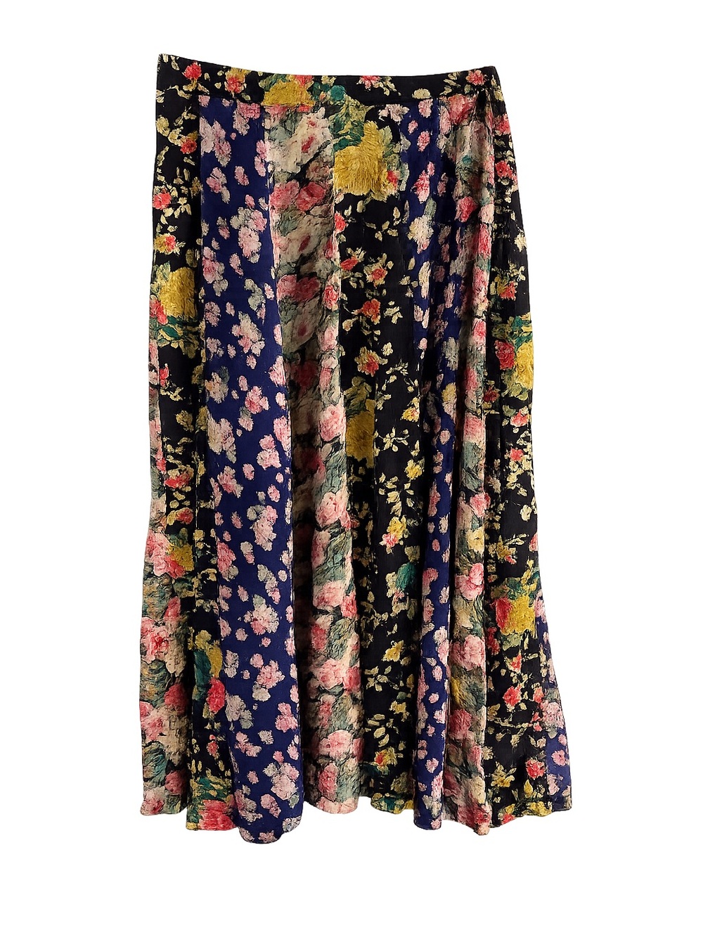 Vintage Floral Patchwork Midi Skirt – Sheer Bohemian Style size S/M
